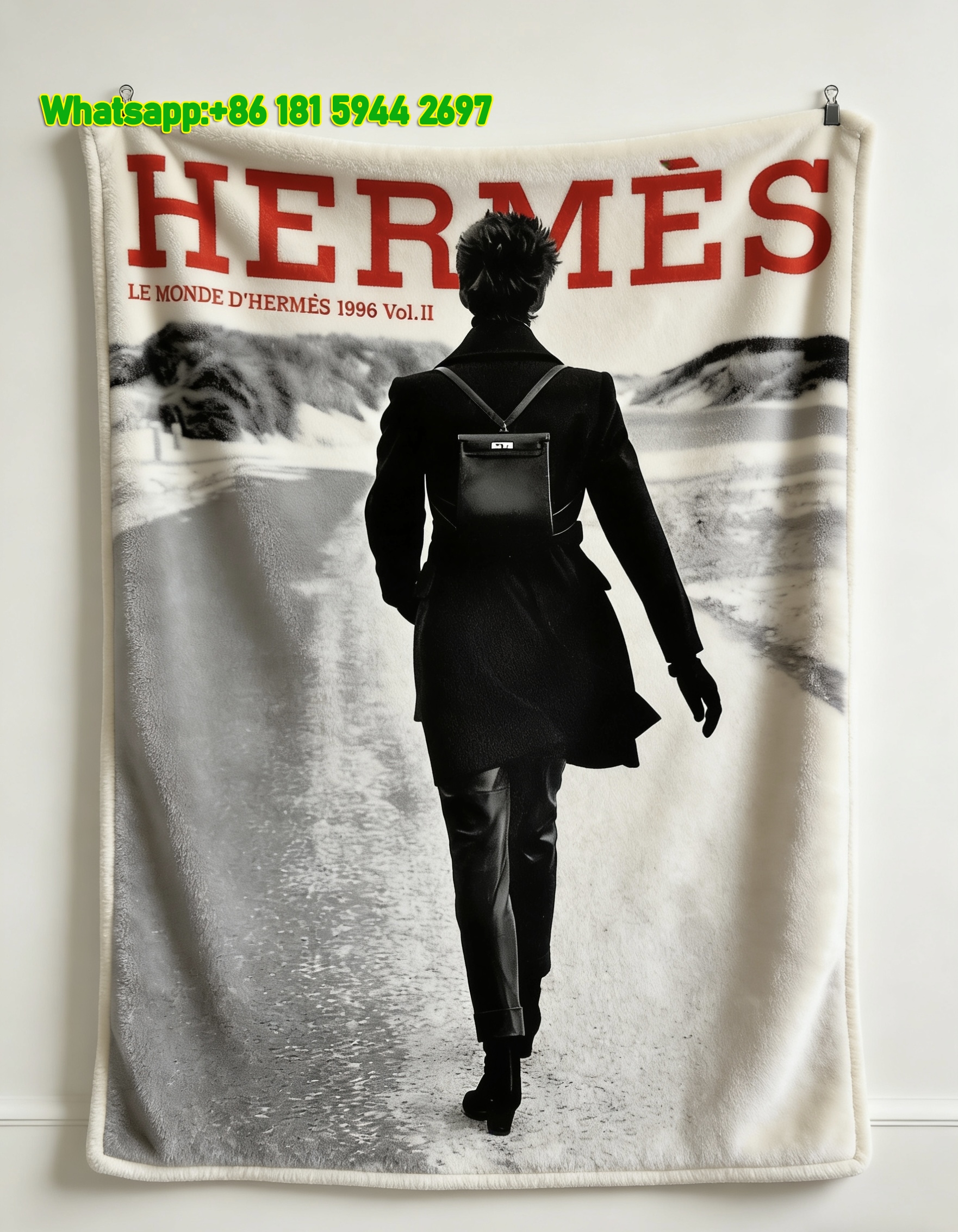 Hermès 1996 Vintage Road Walk Print Flannel Throw Blanke IMG_5137